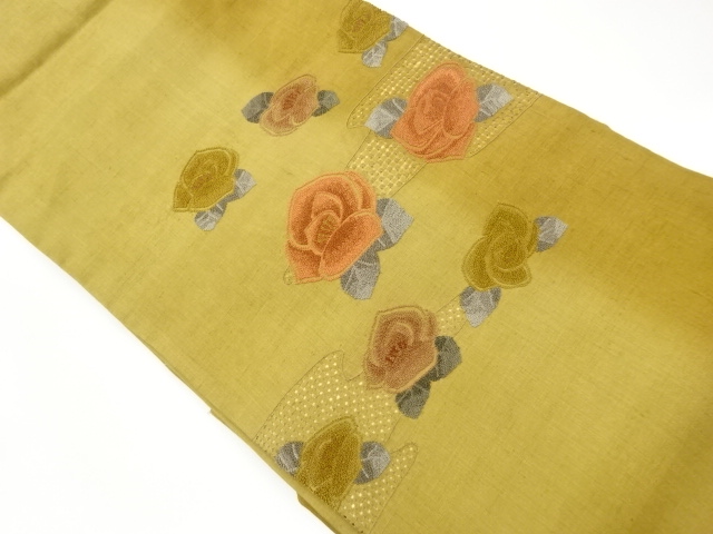 JAPANESE NAGOYA OBI / TSUMUGI / EMBROIDERY / FLOWER